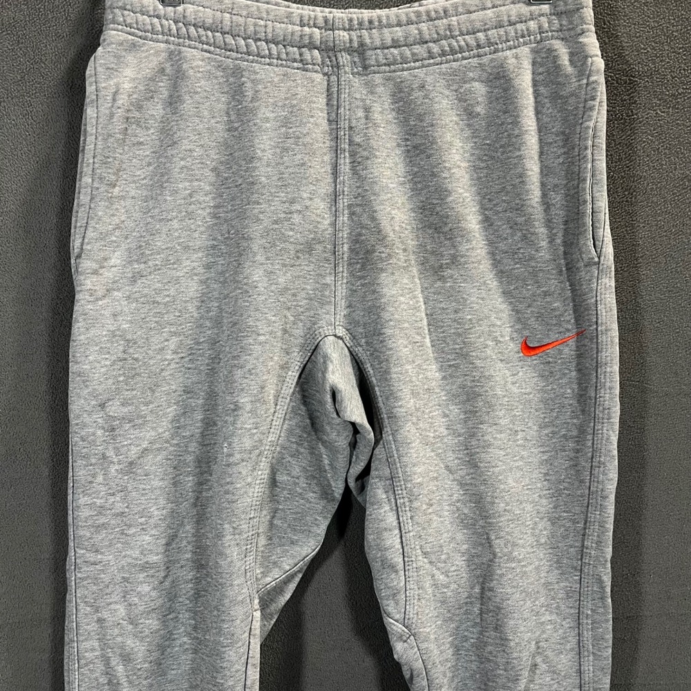 Nike Mens Fleece Joggers Gray Sweatpants Red Swoosh Size Small